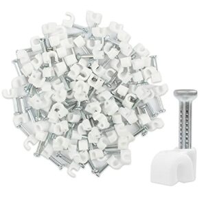 mjiya cable wire clips, cable management100 pack cable staples wire cord tie holder single coaxial nail clamps cord clips for wall (10mm, white)