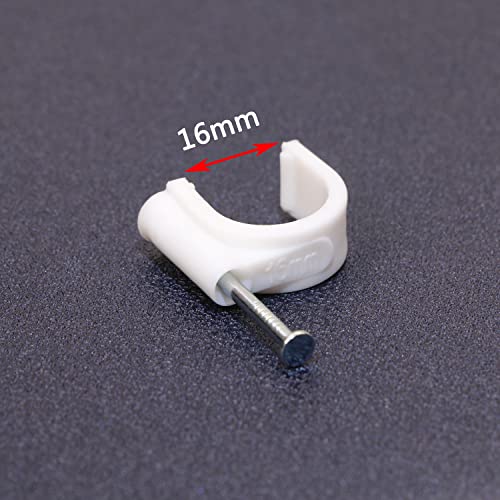 Mini Skater 16mm Nylon Steel Nail in Circle Ethernet Cable Clips Cord Holder Wire Management,Pack of 50.(White)