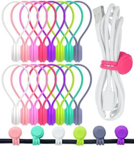 16 pack magnetic twist ties, silicone magnetic cable ties clips for cord warps keeper, strong holding stuff for organizing cables, cable organizer for home, kitchen, office, school (8 colors)