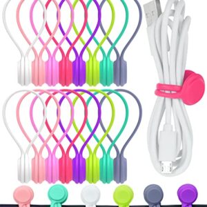 16 Pack Magnetic Twist Ties, Silicone Magnetic Cable Ties Clips for Cord Warps Keeper, Strong Holding Stuff for Organizing Cables, Cable Organizer for Home, Kitchen, Office, School (8 Colors)