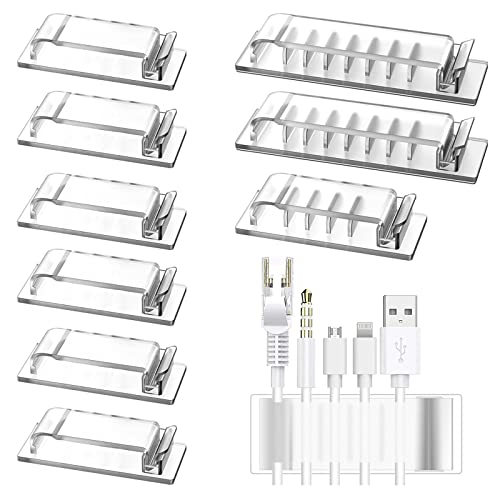 Cable Management Clips, 10 Pieces Cord Organizers Including 3 Specifications of Acrylic Self-Adhesive Cable Organizers, Apply to Office/Desk Cord Clamps/Car/Phone/USB Cable Arrange