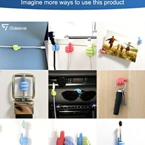 iToleeve 12Pcs Cable Clips, Fun Cord Holders, Silicone Thumb Wall Hooks, Cord Organizer for Desk Wall Car Nightstand, Cord Clips, Wire Holders, Phone USB Charger Cable Management, Key Hanger