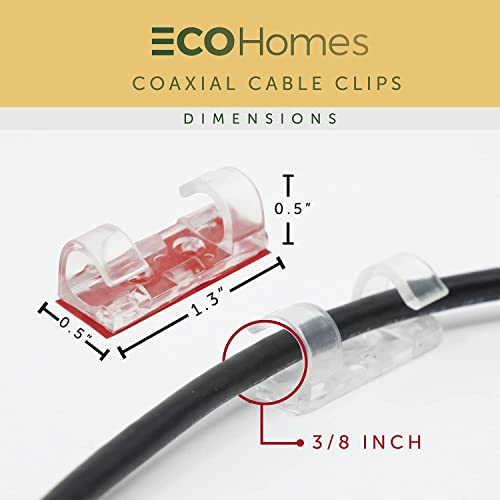 ECOHomes 50 PCs Coax Cable Wire Organizer Clips, Coaxial & Ethernet Cable Clips - Indoor & Outdoor Stick On Adhesive Extension Cord Power Cord Clips for Wall, Lights, Desk, Baseboard Wire Management