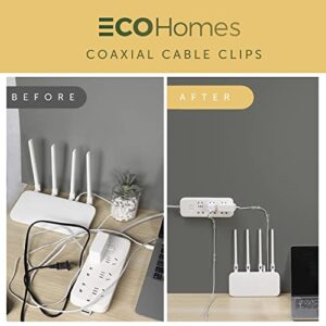 ECOHomes 50 PCs Coax Cable Wire Organizer Clips, Coaxial & Ethernet Cable Clips - Indoor & Outdoor Stick On Adhesive Extension Cord Power Cord Clips for Wall, Lights, Desk, Baseboard Wire Management