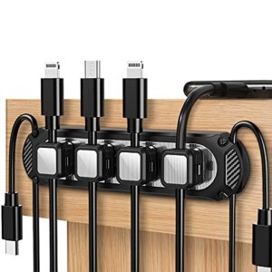 dracool magnetic cable holder 6 slots cable clips wire management cord holders for cables self adhesive sticky for desk wall desktop car office home usb cable power wire mouse cable-black