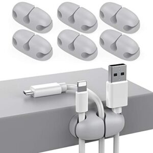 delidigi 6 pack cord holder clips for desk, strong adhesive wire cable organizer keeper for organizing usb charging cable home office and car (grey)