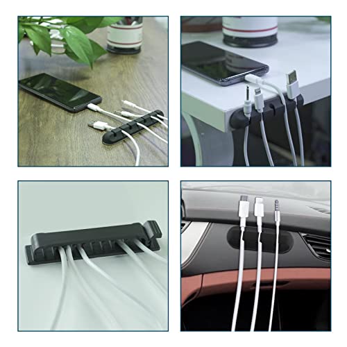 10 Pcs Cord Management Organizer Kit 3 Pcs Cable Holder Clips + 1 Pcs Cord Organizer + 6 Pcs Cable Ties, Silicone Adhesive Cable Holder for Car, Home and Office (Black)