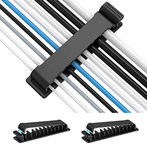 10 Pcs Cord Management Organizer Kit 3 Pcs Cable Holder Clips + 1 Pcs Cord Organizer + 6 Pcs Cable Ties, Silicone Adhesive Cable Holder for Car, Home and Office (Black)