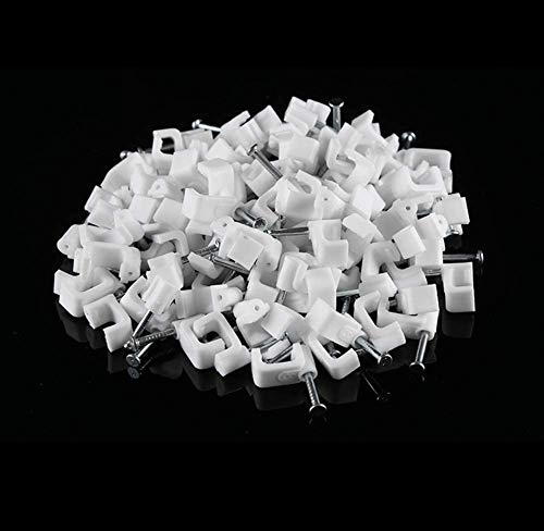 200pcs 6mm Cable Clips Flat Ethernet Cable Wire Clips Single Coaxial Cable Clamp with Steel Nails Best for Ethernet Cable Management (6mm)