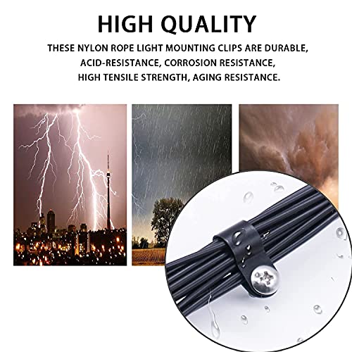 mankk 100PCS 1/4 Inch Rope Light Clips P-Style Mounting Clips Plastic Cable Clamps with Compatible Stainless Steel Pan Head Phillips Screws for Wire Management M-034-BK-LS