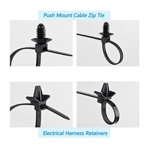 UNIGT 150pcs Push Mount Cable Zip Tie with Car Wire Loom Routing Clips, Universal Compatible with GM Ford Trucks Cars Sedan UTV Engine Bay Self Locking Straps