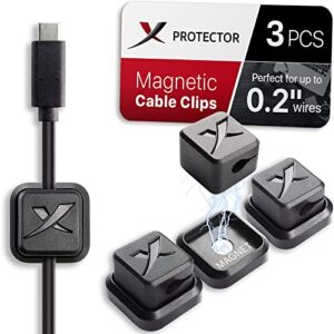 magnetic cable holders x-protector 3 pcs - premium cable clips - self-adhesive cable holder for car - cord organizer for desk - cable organizer - black wire organizer - cord management for wires!