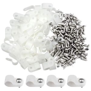 xingyheng 100pcs white nylon r-type cable clamp fastener for 1/8 inch (3.2mm) dia wire tube plastic wire cord clip fixer with 100 pack screws for wire management