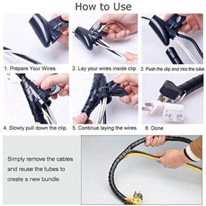 Black Cable Wire Organizer Cord Sleeve Management Cord Hider for Computer, TV, Desk, VIWIEU 5 Feet EZ Cable Sleeve Bundler Flexible & Expandable Home & Office Management Wire Concealer with Clip Tool