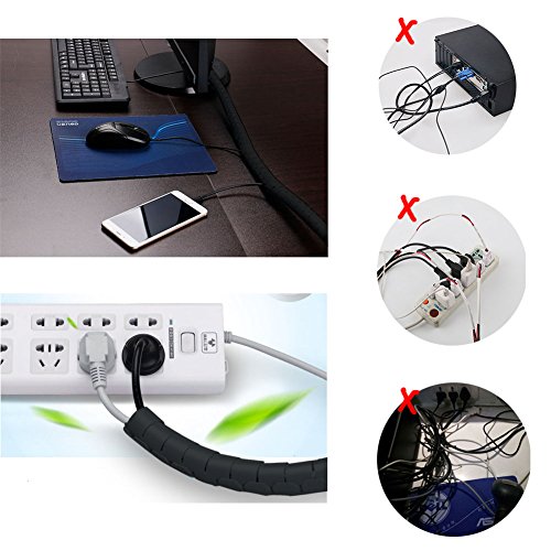 Black Cable Wire Organizer Cord Sleeve Management Cord Hider for Computer, TV, Desk, VIWIEU 5 Feet EZ Cable Sleeve Bundler Flexible & Expandable Home & Office Management Wire Concealer with Clip Tool