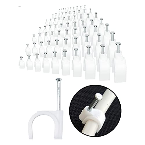 100-Pack Mini Round Cable Clips- Computer Cable Management Clips for Appliances, Ethernet, Coaxial Cable & Extension Cords - Mini Wire Nail Clips for Wood, Brick, Cement, Indoor and Ourdoor Walls