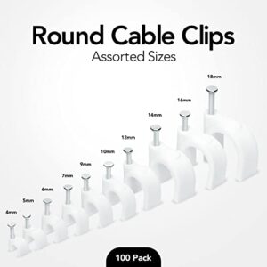 100-Pack Mini Round Cable Clips- Computer Cable Management Clips for Appliances, Ethernet, Coaxial Cable & Extension Cords - Mini Wire Nail Clips for Wood, Brick, Cement, Indoor and Ourdoor Walls