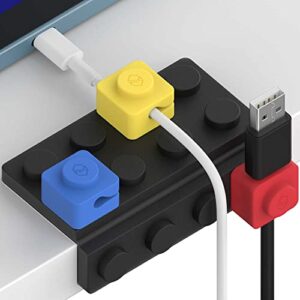 kidult block cable holder for cord management, sinjimoru colorful wire clips as adhesive cord holder for cell phone laptop charger, home office desks cable management. building block cable holder mix