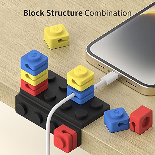 Kidult Block Cable Holder for Cord Management, Sinjimoru Colorful Wire Clips as Adhesive Cord Holder for Cell Phone Laptop Charger, Home Office Desks Cable Management. Building Block Cable Holder Mix