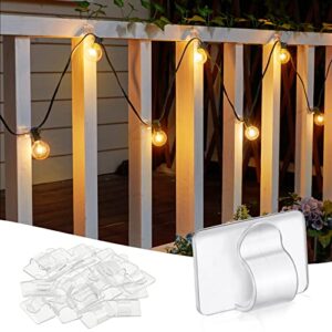 brightown clear cable clips, 25-clips, 30-stickers adhesive strips cord organizer, uv-resistant material light clips decorate damage-free cord holder heavy duty for indoor outdoor christmas lights