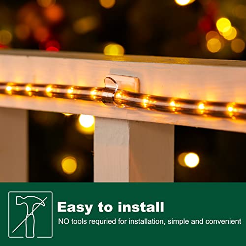 Brightown Clear Cable Clips, 25-Clips, 30-Stickers Adhesive Strips Cord Organizer, UV-Resistant Material Light Clips Decorate Damage-Free Cord Holder Heavy Duty for Indoor Outdoor Christmas Lights