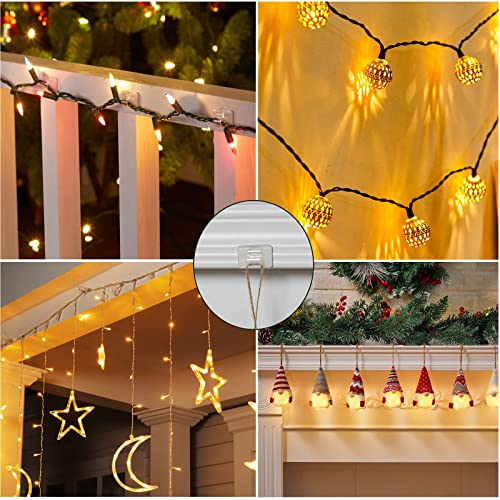 Brightown Clear Cable Clips, 25-Clips, 30-Stickers Adhesive Strips Cord Organizer, UV-Resistant Material Light Clips Decorate Damage-Free Cord Holder Heavy Duty for Indoor Outdoor Christmas Lights