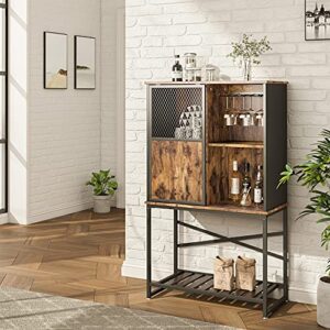 bestier wine bar cabinet for liquor and glasses coffee station buffet sideboard with wine glass rack mini bar for home kitchen storage cabinet with sliding door and open shelf