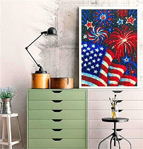 DIY 4 Th of July Diamond Painting Kits For Adults Patriotic,Diamond Art by Number Kit Celebrate American Flag Crystal Embroidery Beginner Arts Full Round Drill Crafts Home Wall Decor Gifts 12X16in