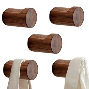 aulest wood wall hooks 5 pcs, wooden pegs hooks natural handmade home decor coat hanger wall mounted for hanging robe bag purse towel (black walnut)