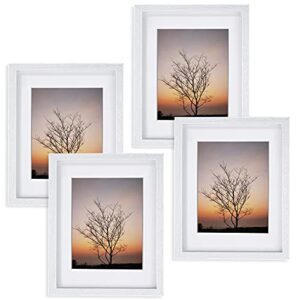 nacial picture frames 11x14 inch set of 4, white photo frame with wood grain, display 8x10 photo with mat, display 11x14 photo without mat, picture frames collage for wall