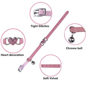 WDPAWS Heart Bling Cat Collar with Safety Belt and Bell Adjustable 8-10 inches for Kitten Cats (Pink)