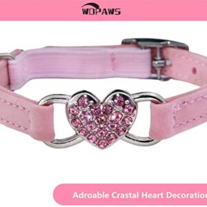 WDPAWS Heart Bling Cat Collar with Safety Belt and Bell Adjustable 8-10 inches for Kitten Cats (Pink)