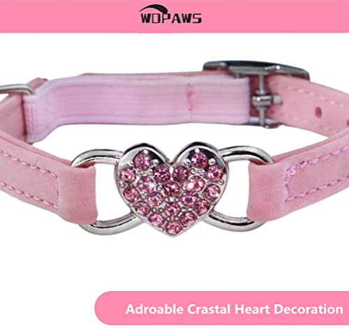 WDPAWS Heart Bling Cat Collar with Safety Belt and Bell Adjustable 8-10 inches for Kitten Cats (Pink)