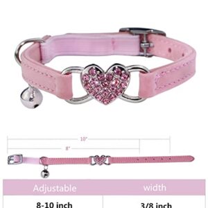 WDPAWS Heart Bling Cat Collar with Safety Belt and Bell Adjustable 8-10 inches for Kitten Cats (Pink)