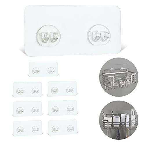 8 Pack Shower Caddy Adhesive Hooks Replacement, Strong sticker Hooks for Bathroom Shower Caddy Corner Shelf basket Soap Dish hanging Hooks, No Drilling Shower Kitchen Accessories (Double Hook)