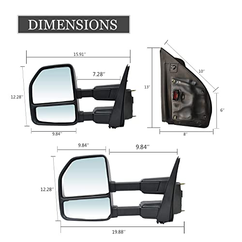 ReYee Towing Mirrors fit for 2017 2018 2019 2020 Ford F250 F350 F450 F550 Super Duty with Power Adjusted Heated Turn Signal Light Auxiliary Lamp Temperature Sensor Chrome Cap