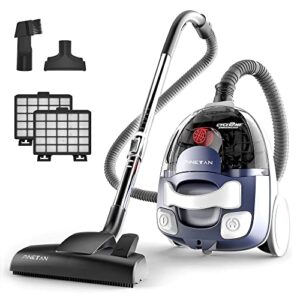 pinetan bagless canister vacuum cleaner, with double hepa filtration, lightweight design & powerful suction, multi-surface cleaning nozzle and automatic cord rewind - ocean blue, uc601