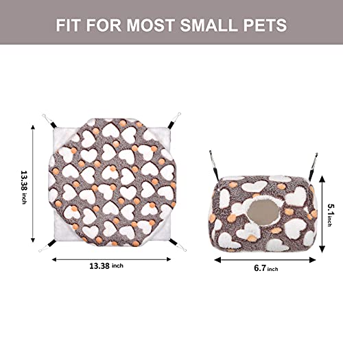 Petmolico 2 Pack Small Animal Hanging Hammocks, Warm Plush Bunkbed Hammock and Hideout Bed for Hamster Gerbil Small Rats Sugar Glider Hedgehog, Coffee Heart