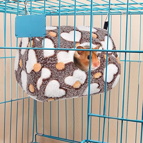 Petmolico 2 Pack Small Animal Hanging Hammocks, Warm Plush Bunkbed Hammock and Hideout Bed for Hamster Gerbil Small Rats Sugar Glider Hedgehog, Coffee Heart