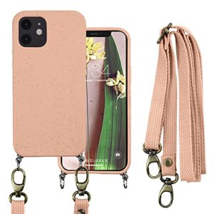 abitku biodegradable crossbody phone case compatible with iphone 12 / iphone 12 pro 6.1 inches (2020), eco-friendly compostable soft cover with adjustable & detachable lanyard (pink)