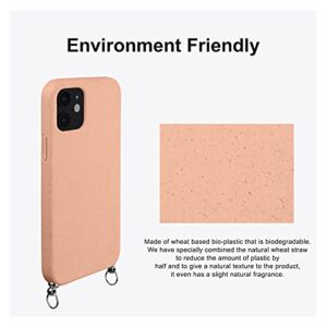 ABITKU Biodegradable Crossbody Phone Case Compatible with iPhone 12 / iPhone 12 Pro 6.1 inches (2020), Eco-Friendly Compostable Soft Cover with Adjustable & Detachable Lanyard (Pink)