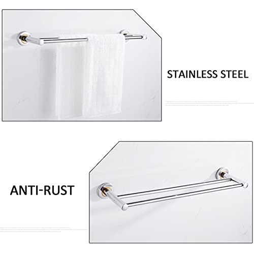 YDYFC European Double Towel Bar Rail, Polished Silver Finish, Wall Mounted Stainless Steel Round Base Towel Holder Rack for Bathroom Hardware and Kitchen, Gold+Silver, 40cm/50cm/60cm/80cm