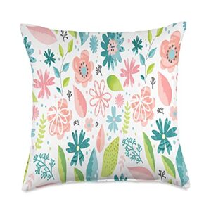 livehappy summer floral flowers peach teal colors throw pillow, 18x18, multicolor