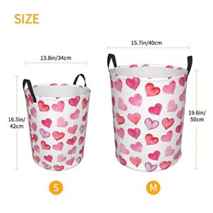 Laundry Basket,Pink Watercolor Painted Hearts,Collapsible Laundry Baskets,Clothes Hampers For Laundry,Laundry Bin Waterproof Lining-Medium