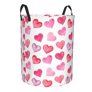 Laundry Basket,Pink Watercolor Painted Hearts,Collapsible Laundry Baskets,Clothes Hampers For Laundry,Laundry Bin Waterproof Lining-Medium