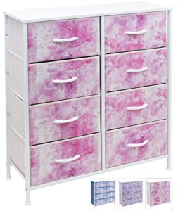sorbus dresser with 8 drawers - furniture storage chest tower unit for bedroom, hallway, closet, office organization - steel frame, wood top, easy pull fabric bins (8-drawer, pink)