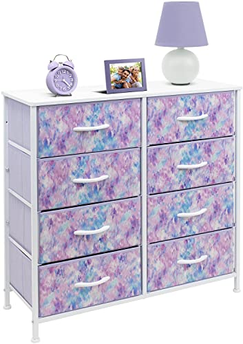 Sorbus Dresser with 8 Drawers - Furniture Storage Chest Tower Unit for Bedroom, Hallway, Closet, Office Organization - Steel Frame, Wood Top, Easy Pull Fabric Bins (8-Drawer, Tie-dye Blue/Pink/Purple)