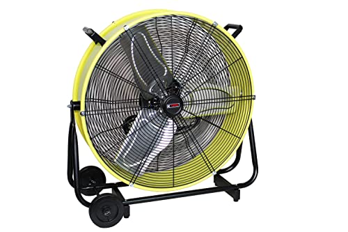 K Tool International 77740; 24 Inch Fan; Heavy Duty Commercial Fan, 2 Speed Motor, Ideal Air Circulator for Greenhouse, Garage, and Patio; Rubber Wheels for Easy Mobility, 6,940 Max CFM, Safety Yellow