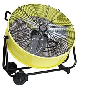 K Tool International 77740; 24 Inch Fan; Heavy Duty Commercial Fan, 2 Speed Motor, Ideal Air Circulator for Greenhouse, Garage, and Patio; Rubber Wheels for Easy Mobility, 6,940 Max CFM, Safety Yellow
