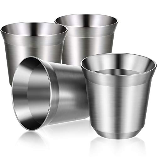 4 Pieces Stainless Steel Espresso Cups 2.7 oz 80 ml Double Wall Insulated Cups Heat Resistant Espresso Coffee Cups Unbreakable Stemless Tumbler Small Cup for Indoor or Outdoor Events Picnics Party